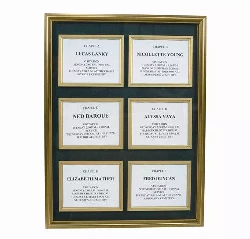 6-Panel Deceased Name Locator Display with Glass Overlay