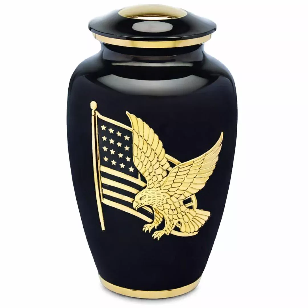 American Pride Eagle Black & Gold Brass Urn