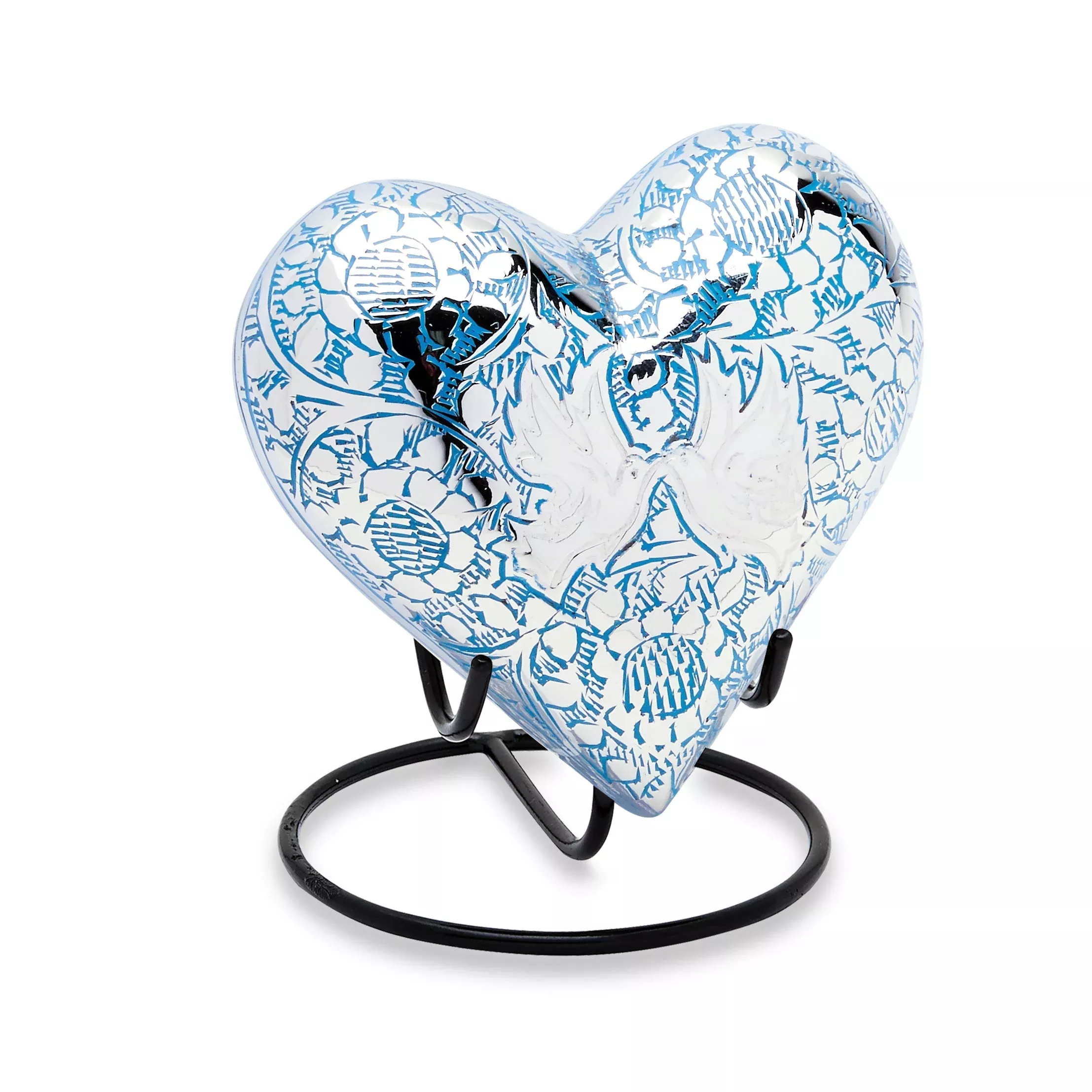 Blue Loving Doves Brass Heart Keepsake
