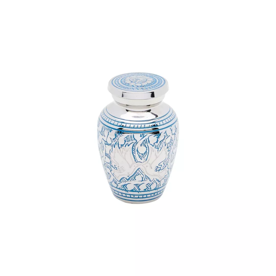 Blue Loving Doves Brass Keepsake Urn