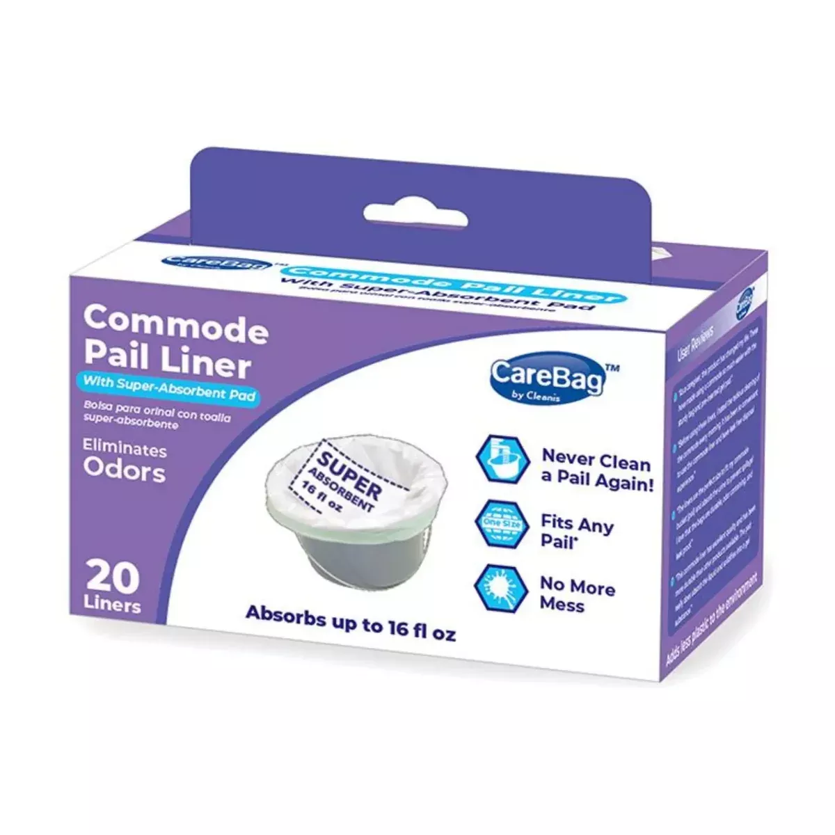 Cleanis Carebag Commode Liner with Super Absorbent Pad Case