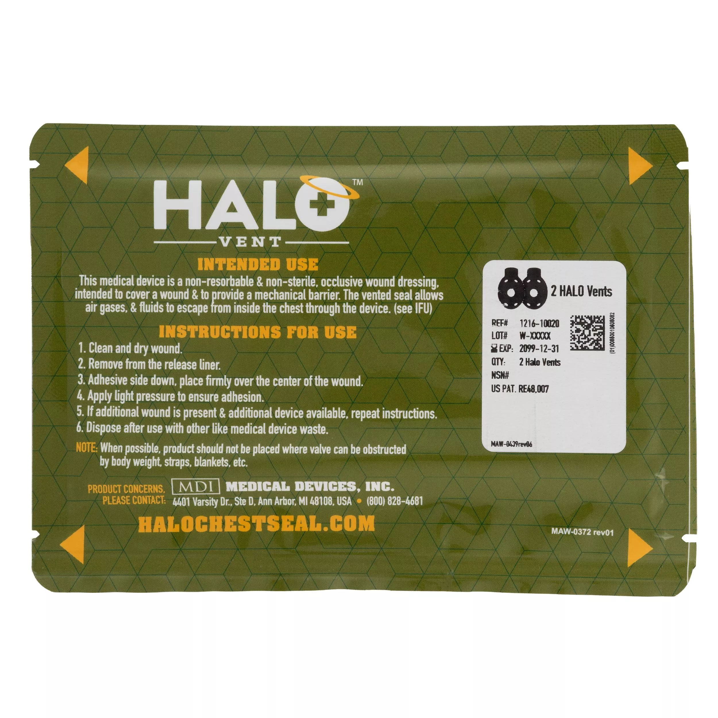 HALO Vent IFAK Two Pack, Package 7” x 5”