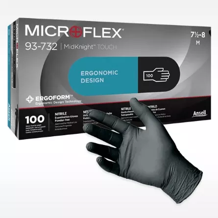 Microflex Midknight Touch Black Nitrile 4.3 MIL - 100/Box