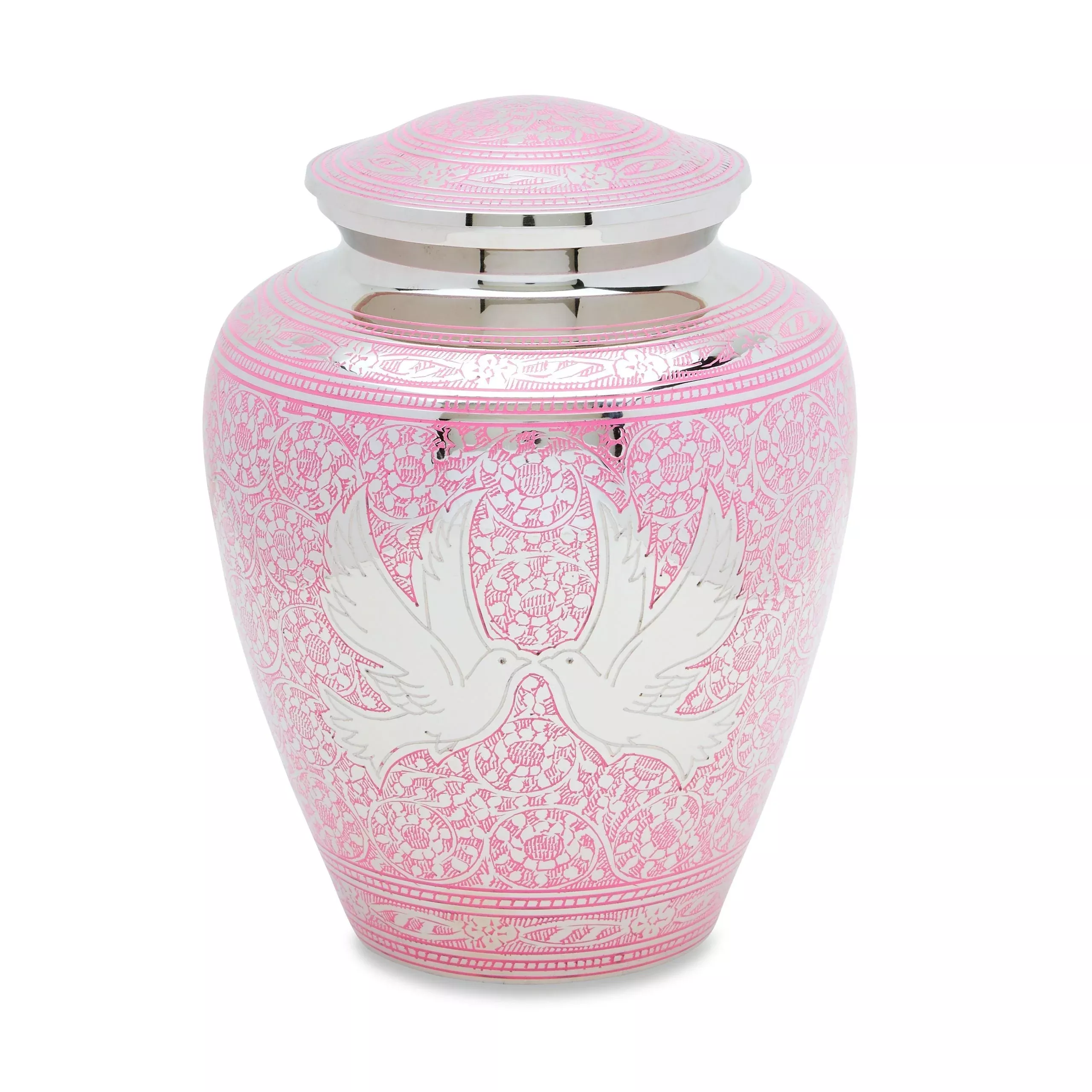 Pink Loving Doves Brass Urn