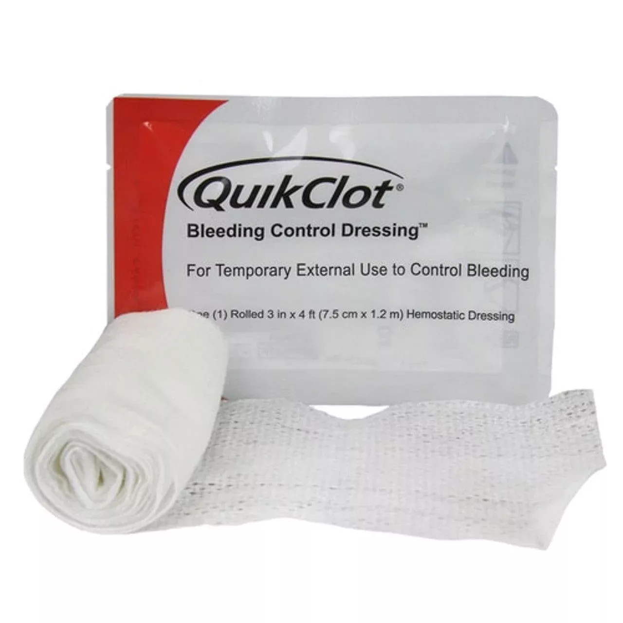 QuikClot Bleeding Control Dressing (One Rolled 3 inx 4ft, Hemostatic Dressing)